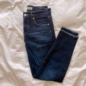 LOFT Modern Skinny Frayed-Hem Dark Wash Jeans